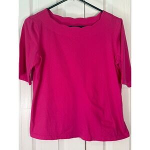 Coral Bay Petite PS Pink Scallop Neck Cotton Top Short Sleeve Casual Tee Shirt